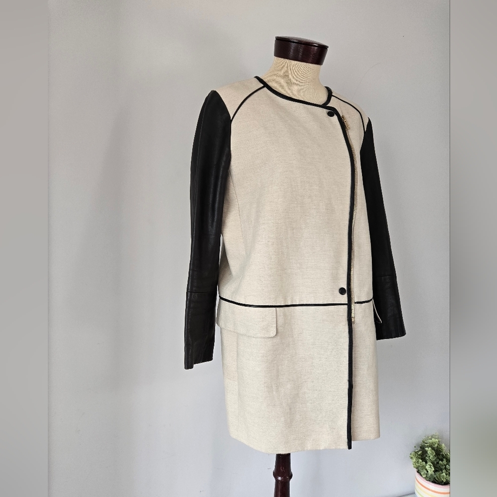 CLUB MONACO linen and lamb leather cream and black jacket. Size large - Picture 3 of 16